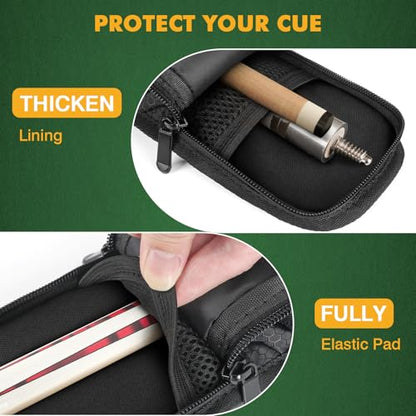 PEKREWS Pool Cue Case, Soft Pool Stick Case 1x1 Holds 1 Butt and 1 Shaft with Queue Zipper Pocket, Sturdy Polyester Billiard Cue Bag with Shoulder Strap Handle, Billiard Stick Bag for Men and Women - color: Deep Red