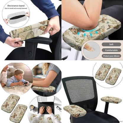Desk Chair Arm Covers White Marble Print Computer Chair Cover Stretchable 4-Pc Set Modern Washable Office Chair Seat Covers with Armrest Pads for PC Chairs - color: White Marble Print