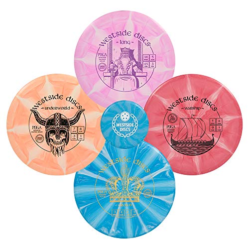 Westside Discs Origio Burst 4-Disc Golf Discs Set - Beginner Frisbee Golf Discs Set for Men - 1x Drivers, Fairway Driver, Midrange & Putter Disc - Mini Marker Included - Colors Will Vary - style: 4 Pack