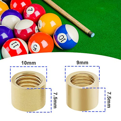 10PCS Threaded Snooker Pool Cue Ferrules for Stick on Tips Brass Cue Tips Billiards Repair Tool Replacement Accessories (9mm & 10mm 5PCS Each Size)