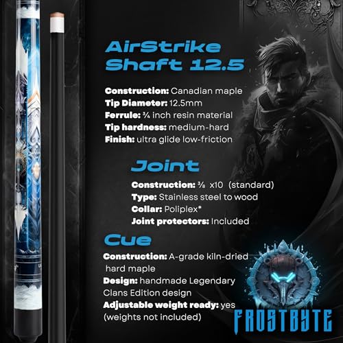 IgnatGames Premium Pool Cue Stick – 58" 2-Piece, Canadian Maple Cue with 12.5mm AirStrike Shaft, Premium Case & Accessories - color: Frostbyte, size: 20 oz