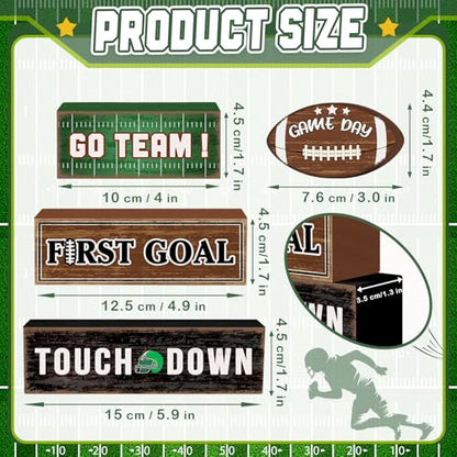 Britimes 4 Pcs Game Day Football Tiered Tray Decorations Set Touchdown Stack Block Signs Go Team First Goal Rustic Tabletop Decor for Table & Home Office (Game Day)
