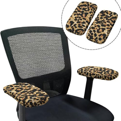 Leopard Print Desk Chair Cover Stretchable 4-Pc Set Office Chair Arm Cushion Washable Office Chair Seat Cover for Gaming and Computer Setup - color: Leopard Print