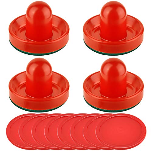 Coopay Air Hockey Pushers and Pucks, Air Hockey Paddles, Goal Handles Paddles Replacement Accessories for Game Tables (4 Striker, 8 Red Puck Pack) - color: Red