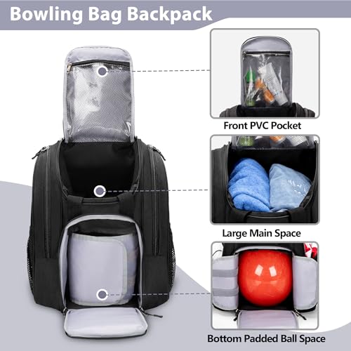 DSLEAF Bowling Ball Backpack With Side Shoe Pocket for US Mens 16, Large Capacity Bag for 1 Ball and Shoes
