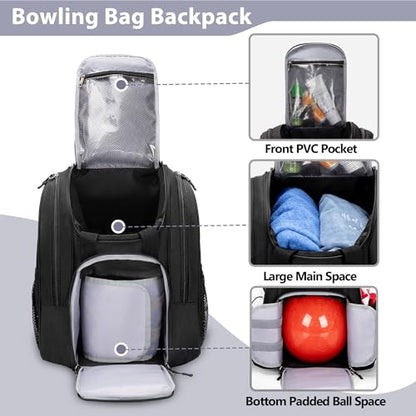 DSLEAF Bowling Ball Backpack With Side Shoe Pocket for US Mens 16, Large Capacity Bag for 1 Ball and Shoes