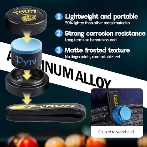 TAOM Upgrade Pool Chalk Holder Round Shaped Practical Tool Billiards Accessories Magnetic Mini Chalk Tip Case Container Round Box Billiards,Cue Tip Tool Scuffer Shaper - color: 1-Gift Set-Black with Pyro Blue