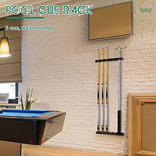 Skylety 2 Pieces Pool Stick Holder Pool Cue Rack for 6 Cue Wall Mounted Table Stick, Balls Billiard Table Accessories for Game Room Bars Clubs Billiard Players