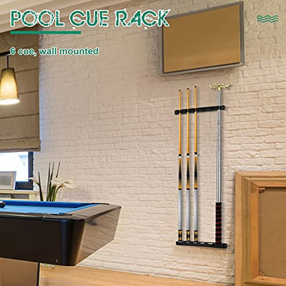 Skylety 2 Pieces Pool Stick Holder Pool Cue Rack for 6 Cue Wall Mounted Table Stick, Balls Billiard Table Accessories for Game Room Bars Clubs Billiard Players