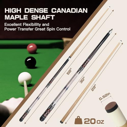 Carbon Fiber/Canadian Maple Pool Cue Stick 58" 20oz, Professional Billiard Stick with 3/8×8/5/16x18 Pin Joint & 13mm Tip, Pool Sticks for Adults Bar or House Use for Billiard Players - style: B66 Pool Cue