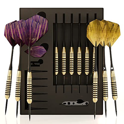 CC-Exquisite Premium Steel Tip Darts Set - Professional Darts, Brass Barrels, Metal Tip Darts, Extra Flights, (12) Aluminum Shafts 35/48, O-Rings, Dart Tool, Dart Sharpener, Darts Case