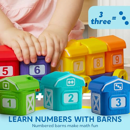 Play-Act Learning Toy for Toddlers 1 2 3 Years Old, Counting, Matching & Sorting Montessori Learning Farm Train Including 9 Farm Animals, Birthday Gift for Baby Boys Girls - style: Farm Number Train