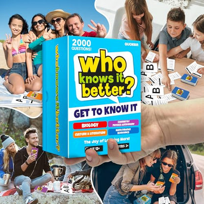 QUOKKA Board Games for Kids 8-12 – Set of 4 Family Card Games for Kids and Adults – Trivia Cards for Family Game Night – Who Knows It Better – 2000+ Questions Across Biology, Culture, STEM and Math - color: 02. 4 in 1 Set