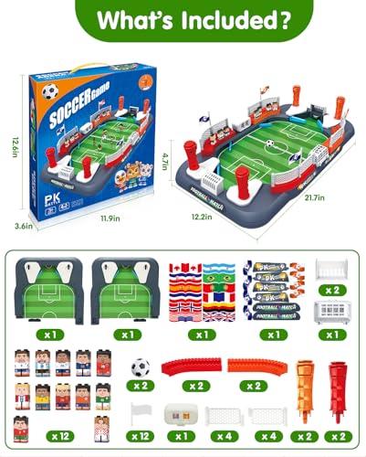 Soccer Board Game for Kids with 12 Countries Flag Stickers & 12 Star Player Figures – Interactive Foosball Table Game, Mini Pinball Sports Toy Boys Girls Birthday Family Party