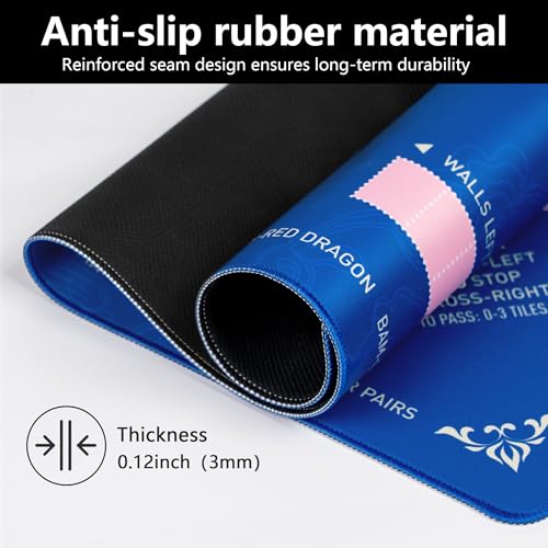Mahjong Mat for Table,CUFURNIX 31.5''x31.5'' Non-Slip & Noise Reduction Mahjong Mat with Rules,Mah Jongg Gift with Carrying Bag for Poker,Board Games,Dominoes,Cards & Tile Games (Blue-Pink) - color: Blue-pink