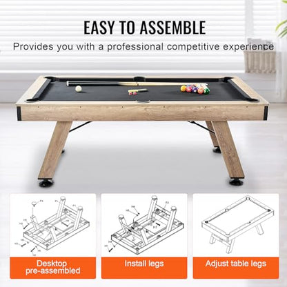 Happybuy 7ft Pool Table, Adjustable Legs Billiard Table Set, Includes Balls, Cues, Chalks, Brush, Wood Finish with Black Cloth, Perfect for Family Game Room