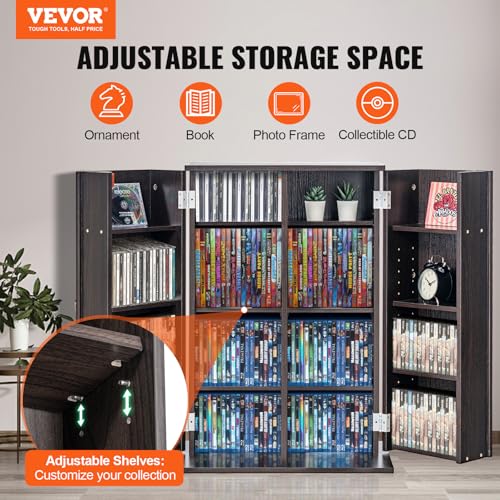 VEVOR Media Storage Cabinet, DVD Cabinet with Doors and Shelves, CD Storage, Adjustable DVD Shelf, Protects & Organizes Music, Movie, Video Games or Collections-Espresso - style: Espresso