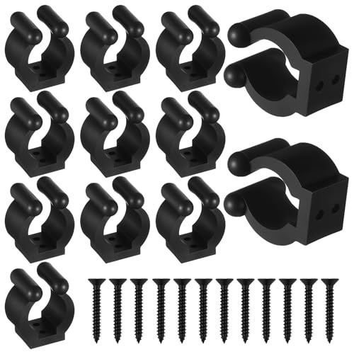 12 PCS Fishing Rod Clips, Pool Cue Holder Billiards Cue Clip Holders Wall Mounted Fishing Rod Holders Black Snooker Cues Locating Clip Holder Pool Racks with Screws