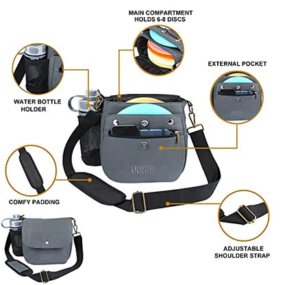QOGIR Lightweight Disc Golf Bag: Durable Disc Golf Bag with 8+ Disc Capacity, Introductory Discs Golf Bag, Holds Water Bottle and Accessories, Great for Beginners - color: Gray