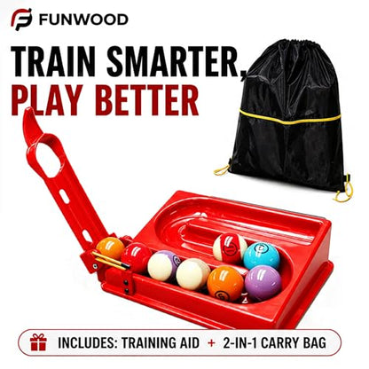 Pool Ball Rack Training Aid Kit, Billiard Pool Accessories with Precision Training Rack, Portable Backpack with Spare Parts, Pool Table Practice Tool, Gift for Pool Players - color: Red