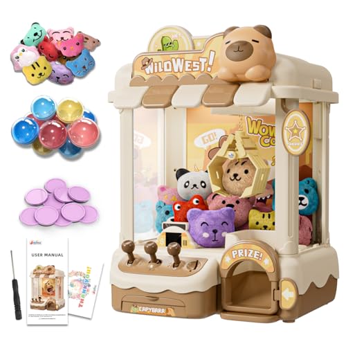 Capybara Claw Machine for Kids, Arcade Prize Grabber with Plush Toys and Capsules, 3-Joystick Coin-Style Controls, Lights and Music, Gift for Ages 3 and Up - style: Capybara
