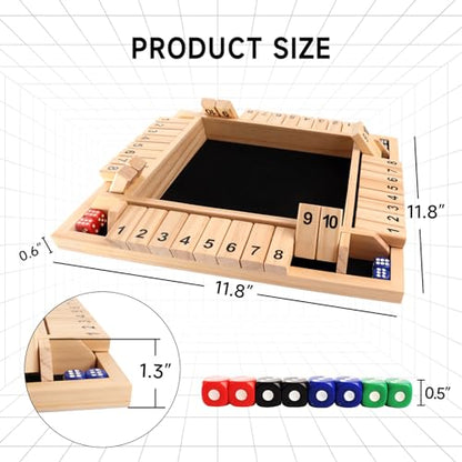 GSE Games & Sports Expert 1-4 Player Wooden Shut The Box Dice Board Game with 8 Dice. 4-Way 10 Numbered Shut The Box Set of Popular English Pub Board Game - Natural Wood - color: Natural Wood