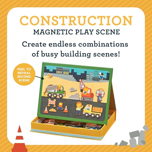 Petit Collage Magnetic Play Scene, Construction Site – Magnetic Game Board with Mix and Match Magnetic Animal Friends, Ideal for Ages 3+ – Includes 2 Scenes and 40 Magnet Pieces - color: Multicolor