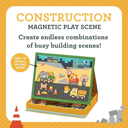 Petit Collage Magnetic Play Scene, Construction Site – Magnetic Game Board with Mix and Match Magnetic Animal Friends, Ideal for Ages 3+ – Includes 2 Scenes and 40 Magnet Pieces - color: Multicolor