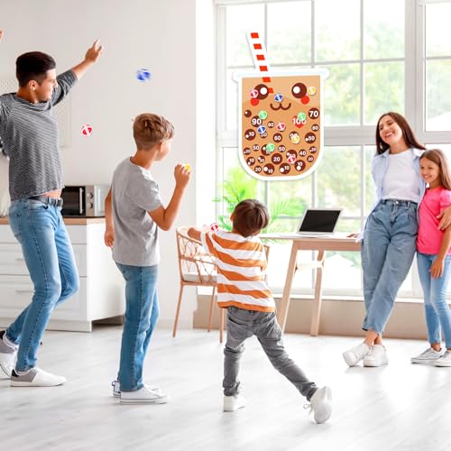 HyDren Tea Party Game Bubble Tea Party Favors 30x20 Dart Board with 12 Sticky Balls Toys Gift Exchange for Indoor Outdoor Game Party Slumber Party - style: Milk Tea