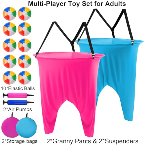 17 PCS Granny Pants Yard Game Easter Games Set, 2 Oversized Granny Funny Pants with 10 Balls, 2 Air Pumps, Outdoor Tossing Games for Kids Backyard Lawn Easter Carnival Party Reunion Gathering 4+ Ages - size: Large