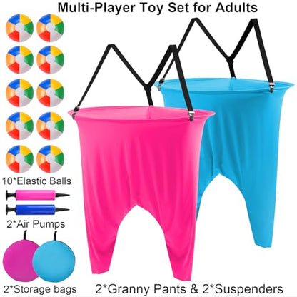 17 PCS Granny Pants Yard Game Easter Games Set, 2 Oversized Granny Funny Pants with 10 Balls, 2 Air Pumps, Outdoor Tossing Games for Kids Backyard Lawn Easter Carnival Party Reunion Gathering 4+ Ages - size: Large