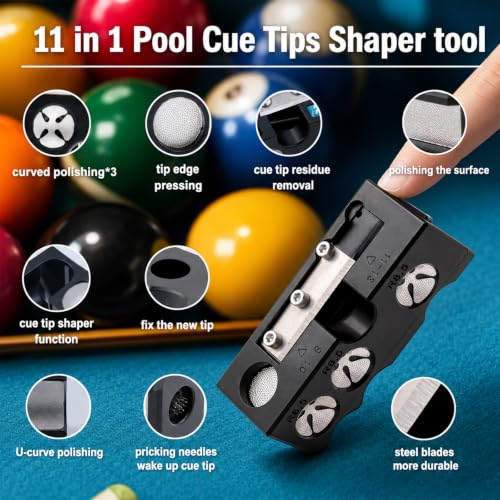 Pool Cue Tips Replacement Kit, 13mm Pool Stick Tips Replacement Kit Billiards Cue Tips Shaper Tools, Pool Cue Replacement Tips Repair Kit Billiard Pool Accessories - style: 11 in 1 shaper tool