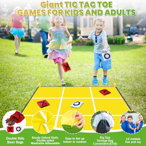 2-in-1 Giant Outdoor Bean Bag Toss & Large Tic Tac Toe Games & Potato Sack Race Bags Egg Spoon Relay Race,3 Legged Race, Field Day Outdoor Gamesfor Kids Adults Family-Carnival Games