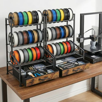 3D Printer Filament Storage Rack with Fabric Drawer | Dust-Proof Build, Fits PLA ABS TPU Nylon, Sturdy Spool Holder, Ideal for Organized 3D Printing Workshop & Home Studio