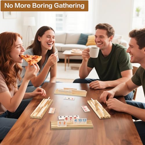 ELONGDI Rummy Cube Game Set with 4 Wooden Racks,106 Rummy Tiles and Portable Case,Classic Travel Board Games for Family Adults and Kids