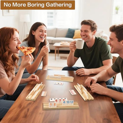ELONGDI Rummy Cube Game Set with 4 Wooden Racks,106 Rummy Tiles and Portable Case,Classic Travel Board Games for Family Adults and Kids