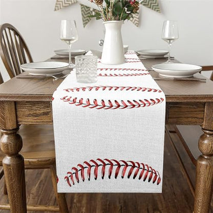 Erosebridal Baseball Table Runner Baseball Themed Table Runners for Kids Boys Teens,Sport Game Rectangular Runner Red White Dresser Runners,13x120 - size: 13" X 120"