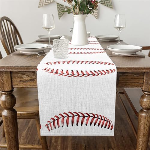 Erosebridal Baseball Table Runner Baseball Themed Table Runners for Kids Boys Teens,Sport Game Rectangular Runner Red White Dresser Runners,13x108 - size: 13" X 108"