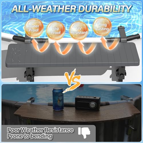 BoYata Pool Bar, Above Ground Poolside Bar Table, 49.4×9.6" Stable & Large Pool Side Table Holds 110LBS, Durable Above Ground Pool Accessories, Swim Up Bar for Round & Oval Frame Swimming Pools - color: Dark Gray