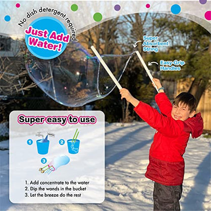 WOWMAZING Giant Bubble Kit Winter – Bubble Wand, 2 Big Bubbles Mix Pouches, 8 Cold-Activated Stickers for Outdoor Winter Fun |Bubbles Made in USA - style: Kit-Winter