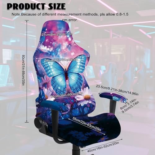 Suobstales Butterfly Daisy Flower Pattern Stretchable Gaming Chair Cover with Armrest Protector Washable Elastic Computer Chair Slipcover Anti-Slip Easy to Install Water-Repellent for Office Use - color: Butterfly Daisy Flower
