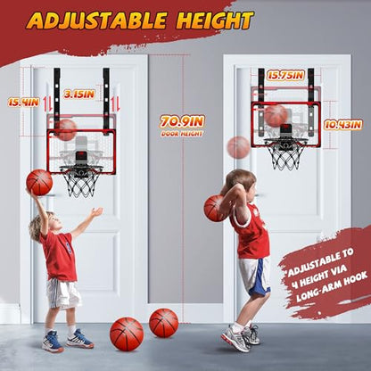 HopeRock Indoor Basketball Hoop for Kids, Over The Door Mini Basketball Hoops, with LED Light, Scoreboard, Birthday Toys Gifts for 5 6 7 8 9 10 11 12+ Year Old Boys - style: red adjustable basketball hoop