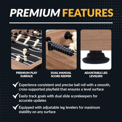 Hathaway Excalibur 54-in Foosball Table for Game Room - with Driftwood Melamine Finish, X-Pattern Base, Chrome Steel Rods, Adjustable Leg Levelers & Manual Scoring Units - Driftwood Finish