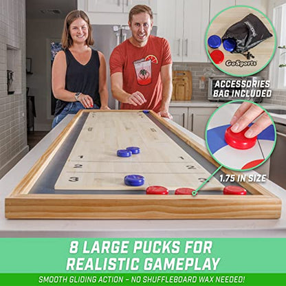 GoSports 6 ft Tabletop Shuffleboard and Curling 2 in 1 Game with 8 Pucks and Tote Bag