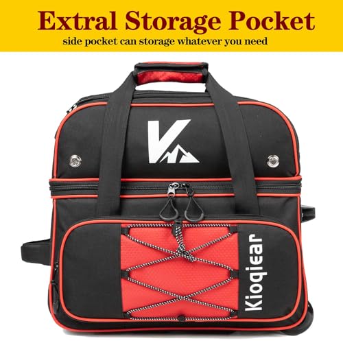 Double Roller 2 Ball Bowling Bag with Large Separate Shoe Compartment and Oversized Accessory Pocket, 36" Extendable Handle. - color: RED