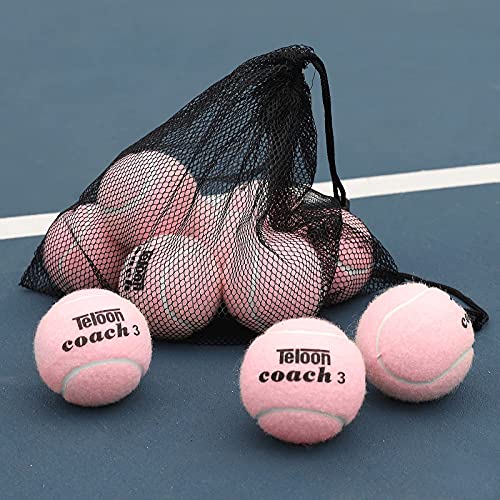 Teloon Pressure Training Tennis Balls-12 or 18 Count-Mesh Carry Bag，4 Colors Available，Pressureless Training Exercise Tennis Balls for Beginners. - color: PINK-12pcs