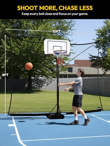 A11N SPORTS Basketball Rebounder Net Yard Guard – 10x8 FT Outdoor Basketball Net Catcher Backstop for Round & Square Poles, Pole-Wrap Storage