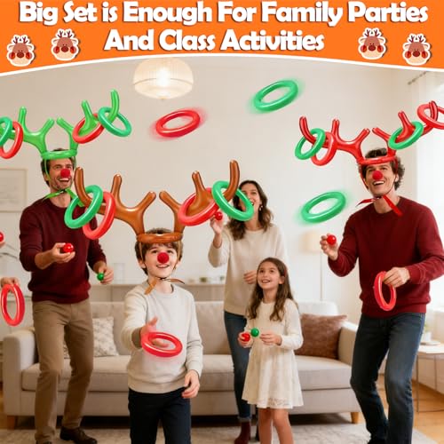 3 Pack Easter Inflatable Easter Games Set, 18 Pieces Inflatable Reindeer Antler Ring Toss Party Game for Kids Adults Family, Indoor Outdoor Ring Toss Toys Gifts Easter Party Favors Carnival Games - style: style 2