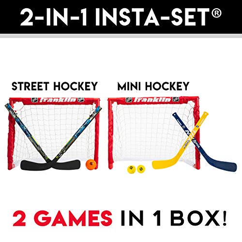Franklin Sports - NHL Kids Folding Hockey Goals Set - (2) Street Hockey & Knee Hockey Goals - (2) Adjustable Youth Hockey Sticks, (2) Knee Hockey Sticks, (2) Mini Hockey Balls + (1) Street Hockey Ball