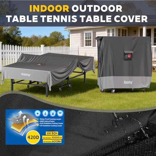 Ping Pong Table Cover,420D Waterproof Heavy Duty Table Tennis Table Covers Fits 9 x 5 FT Both Folding & Flat Tables for Indoor Outdoor Use with Paddles Storage Bag